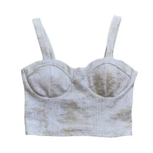 Charlotte Russe Cropped Top Size Small Stretch White &Gold Glitter Cami - Picture 3 of 11